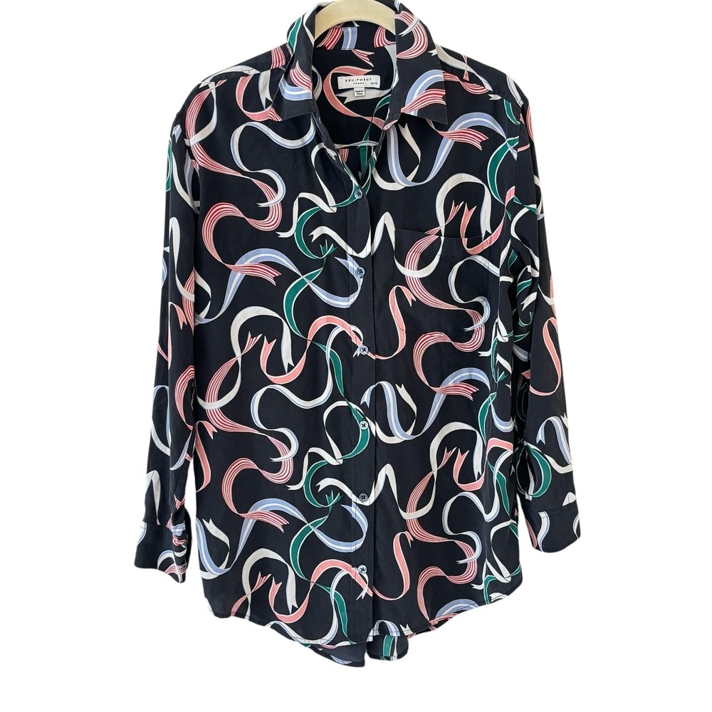Equipment Femme Silk Button Up Shirt Womens XS Abstract Ribbon Parisian Style
